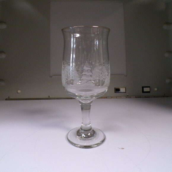 Vintage Libbey Arbys Frosted Winter Tree Scene Water Glass Goblet Gold Rim Wine - Picture 4 of 6
